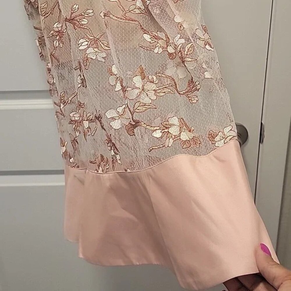 Like New Venus Floral Embroidered Champagne Dress w/Sheer Overlay Sz. 14 - Picture 6 of 8